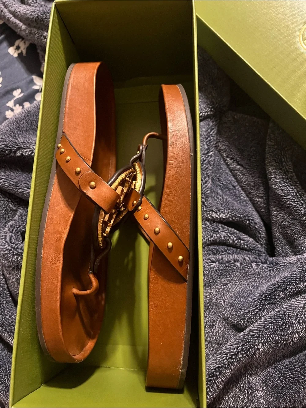 Tory Burch Tan Leather Miller Thong Sandals with Gold Logo